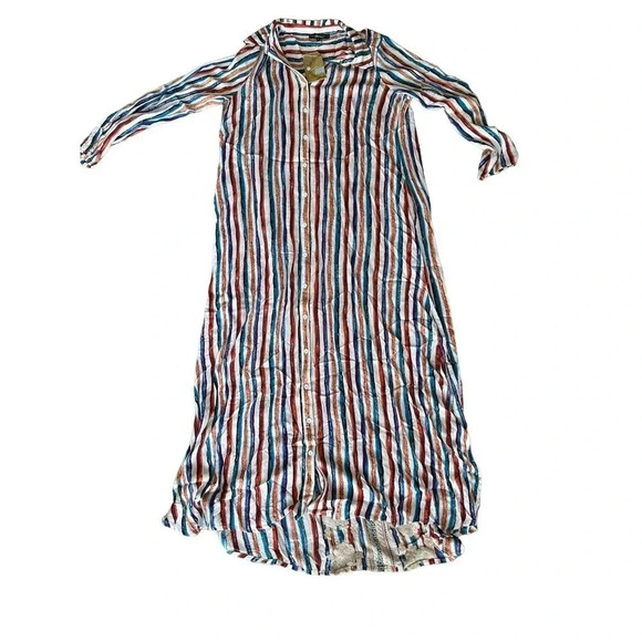 NWT Andree By Unit Women's Multicolor Striped Button Down Shirt Dress Size Small - Picture 1 of 5